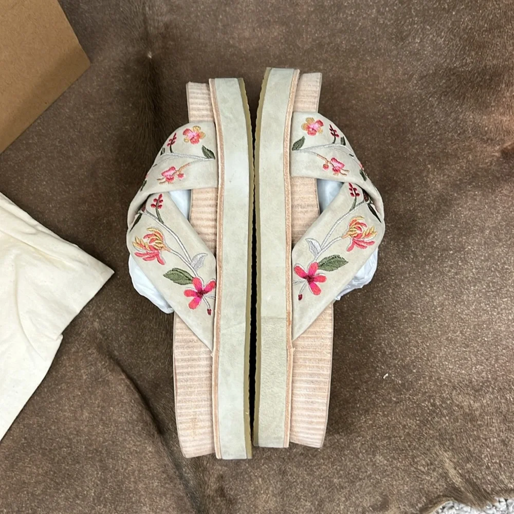 Johnny Was Jenna X Band Sandal Sueded Flatform Embroidered Slides - Picture 6 of 9